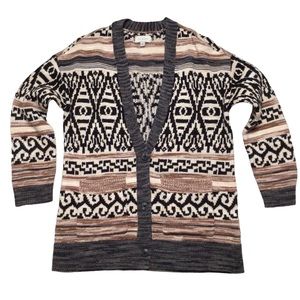 Lucky Brand NWOT Jacquard Cotton Blend Boyfriend Cardigan Sweater Size M